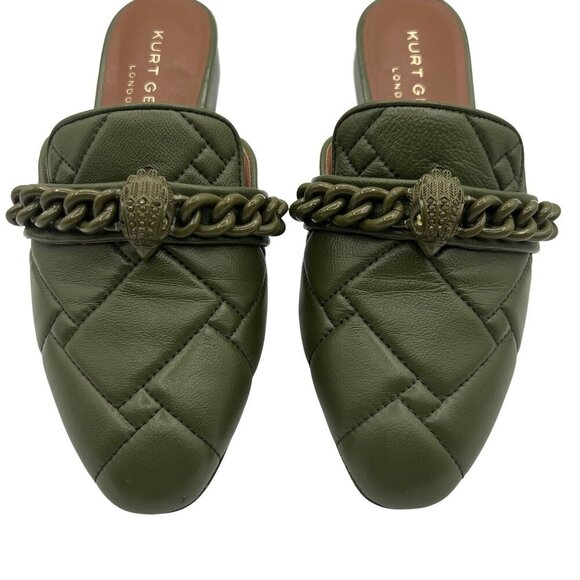 Kurt Geiger London Soho Mule Drench 35.5 Quilted Olive Chain Eagle Head Leather - Picture 3 of 13